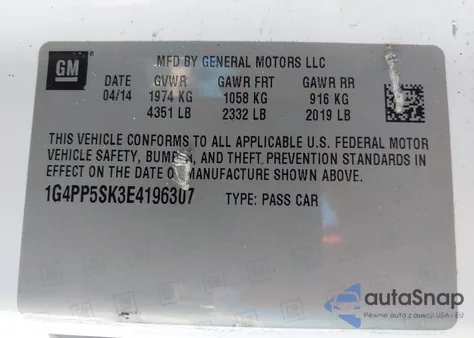 2014 Buick Verano from USA, damaged, VIN 1G4PP5SK3E4196307